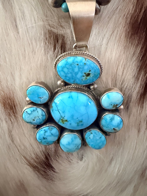 Handcrafted Turquoise & Sterling Silver Cluster Beaded Necklace