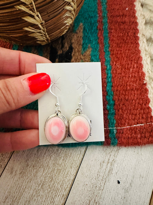 Navajo Sterling Silver & Queen Pink Conch Dangle Earrings