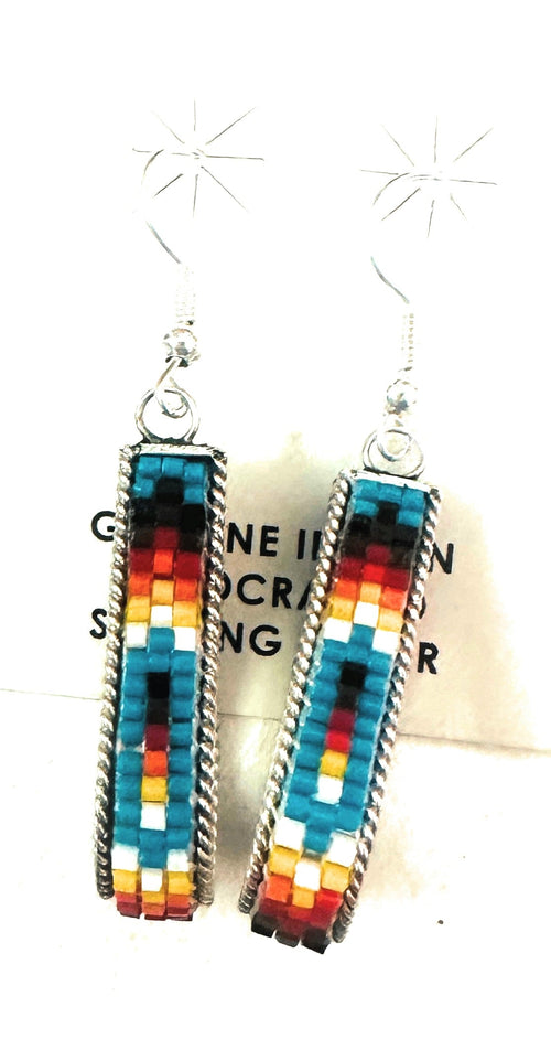 Navajo Handmade Multicolor Beaded Teardrop Dangle Earrings