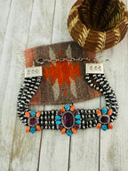 Navajo Spiny, Turquoise & Sterling Silver Beaded Choker Necklace