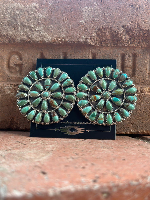 Navajo Sterling Silver & Royston Turquoise Cluster Earrings Signed