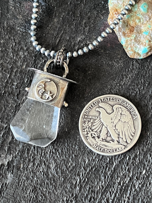Sterling Silver Gem Collector 30” + 2” Beaded Necklace w/ Tularosa Quartz & Moon Pendant 1