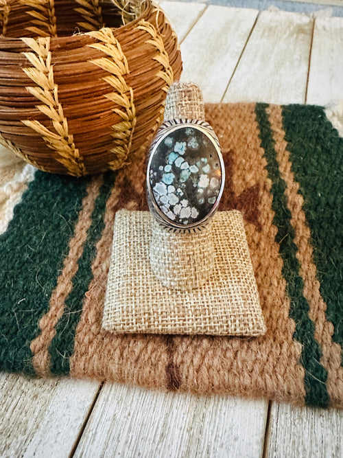 Old Pawn Navajo Sterling Silver & Kingman Web Turquoise Men’s Ring Size 7.5