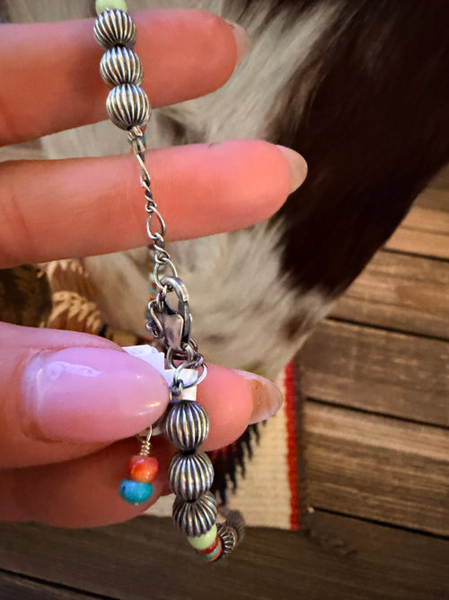 Handcrafted Multi Stone & Sterling Silver 18” Beaded Necklace