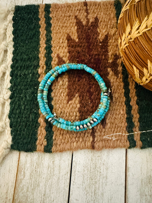 Navajo Turquoise & Sterling Silver Pearl Beaded Wrap Bracelet