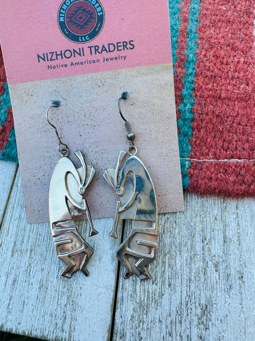 Handcrafted Old Pawn Sterling Silver Kokopelli Dangle Earrings