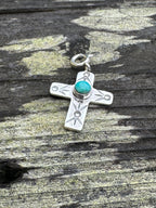 Sterling Silver and Turquoise Hand Stamped Cross Charm