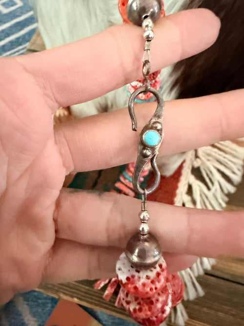 Old Pawn Handcrafted Spiny Oyster & Turquoise Beaded 20” Necklace