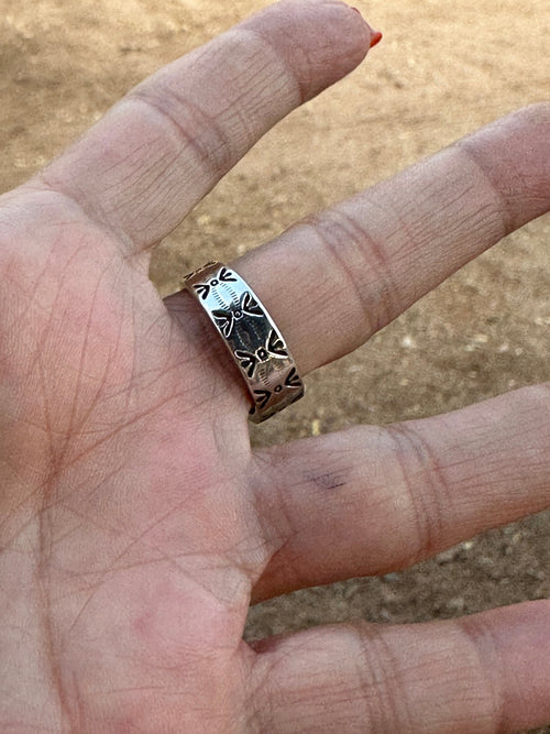 Beautiful Handmade Heart 5 Stone Sonoran Turquoise And Sterling Silver Adjustable Ring