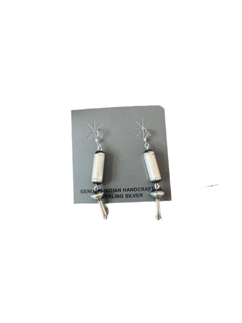 Navajo Sterling Silver Pearl Blossom Dangle Earrings