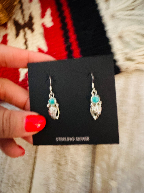 Navajo Turquoise & Sterling Silver Feather Earrings