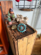 Vintage Cast Sterling Silver and Turquoise Flower Motif Cuff Bracelet