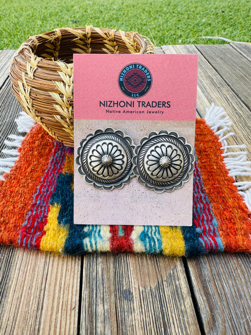 Handcrafted Old Pawn Sterling Silver Concho Post Earrings