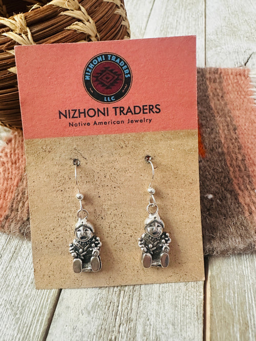 Old Pawn Navajo Sterling Silver Storyteller Dangle Earrings