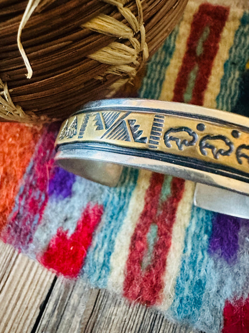 Vintage Old Pawn Handcrafted Sterling Silver & Copper Cuff Bracelet