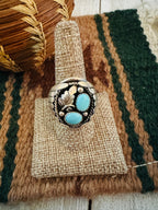 Old Pawn Handcrafted Turquoise & Sterling Silver Ring Size 10