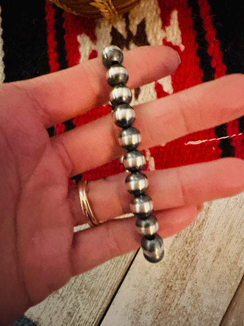 Navajo Sterling Silver Pearl Beaded Bracelet 8mm