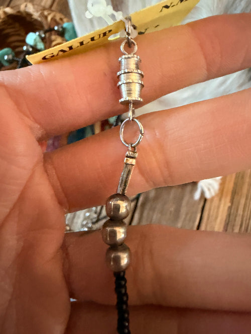 Old Pawn Handcrafted Turquoise, Hematite and Sterling Silver Beaded Necklace
