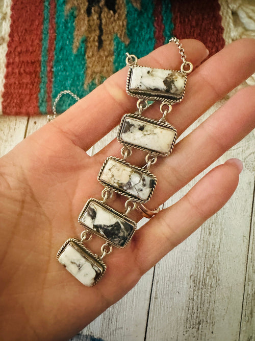 Handmade Sterling Silver & White Buffalo Lariat Necklace