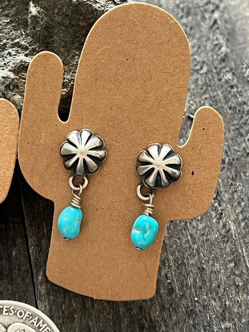 Summer Lovin’ Navajo Made Sterling Silver and Turquoise Concho Post Earrings