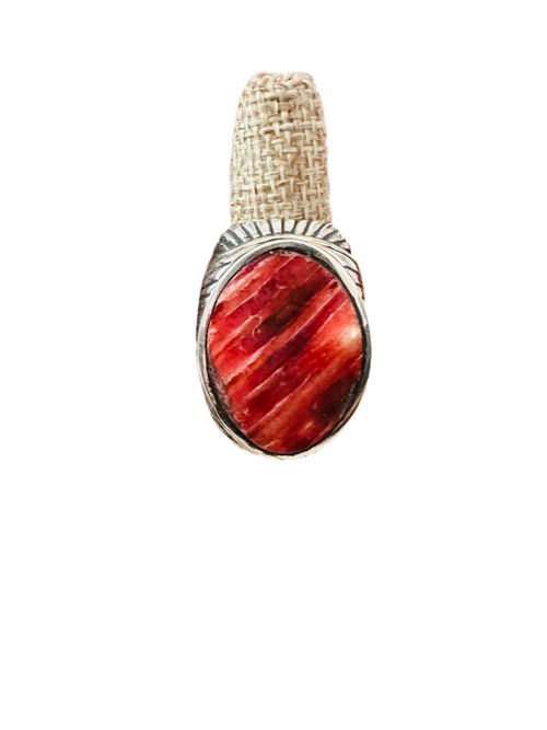 Old Pawn Navajo Sterling Silver & Red Spiny Men’s Ring Size 8.5