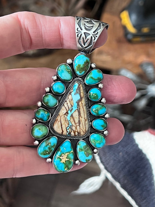 Diane Wylie Sterling Silver, Royston Ribbon & Sonoran Mountain Turquoise Cluster Pendants