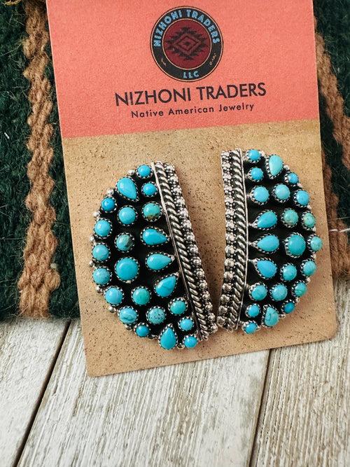 Old Pawn Navajo Sterling Silver & Turquoise Cluster Post Earrings