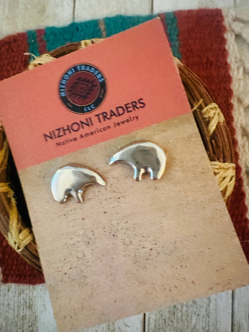 Handcrafted Old Pawn Sterling Silver Bear Paw Stud Earrings