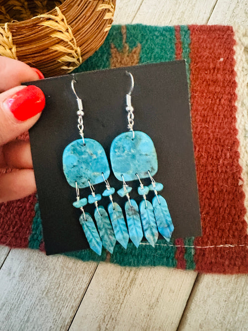 Santo Domingo Turquoise Feather Dangle Earrings