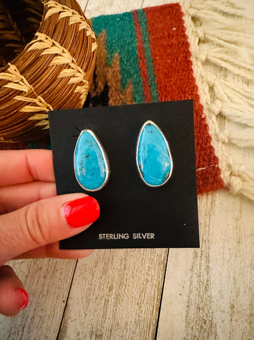 Navajo Turquoise & Sterling Silver Post Earrings Signed