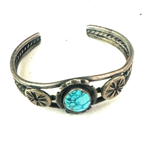 Old Pawn Navajo Sterling Silver & Turquoise Cuff Bracelet