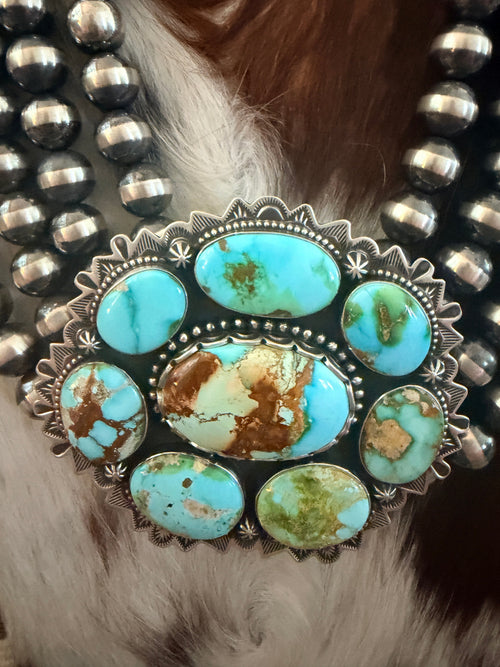 Handcrafted Beaded Sterling Silver & Sonoran Mountain Turquoise Cluster Necklace by Charles Johnson