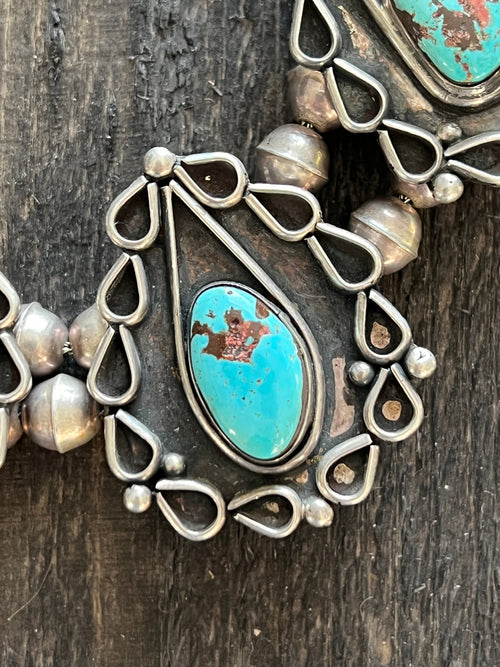 Vintage Navajo Sterling Silver and Turquoise Station Necklace