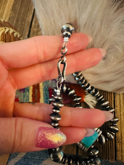 Handcrafted Turquoise & Sterling Silver Beaded Double Sided Jacla Necklace