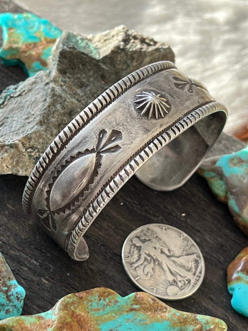 Hand Forged Old Pawn Sterling Silver Ingot Cuff Bracelet by Santa Fe Artist, Buffalo: The Concho