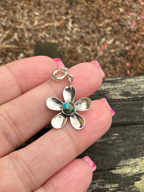 Sterling Silver and Turquoise Daisy Flower Charm