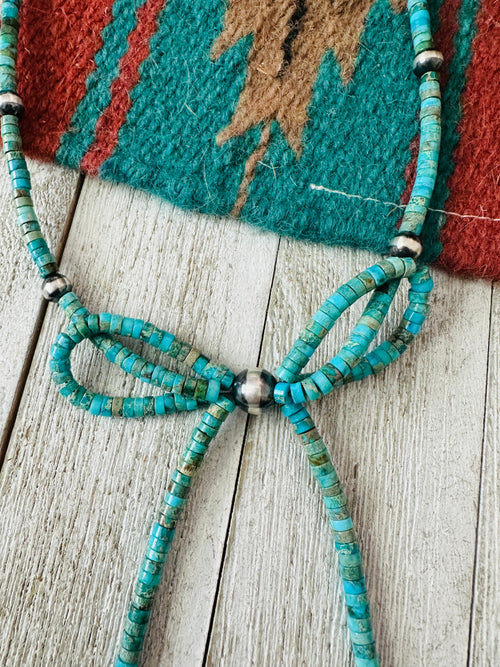 Navajo Sterling Silver & Turquoise Pearl Beaded Bow Tie Necklace 20”