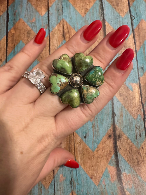 Beautiful Handmade Sonoran Mountain Turquoise And Sterling Silver Heart Adjustable Ring