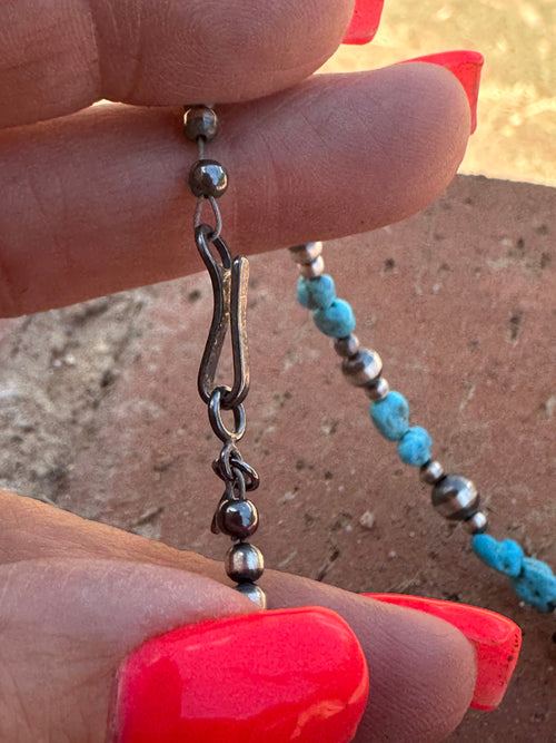 Navajo Kingman Turquoise & Sterling Silver 3mm-8mm Beaded Necklace