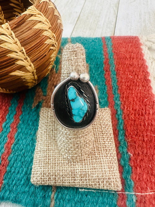 Old Pawn Navajo Sterling Silver & Turquoise Ring Size 7