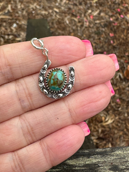 Sterling Silver and Royston Turquoise Horseshoe Charm