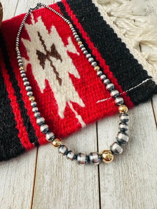 Navajo Sterling Silver & Gold Beaded 18” Necklace