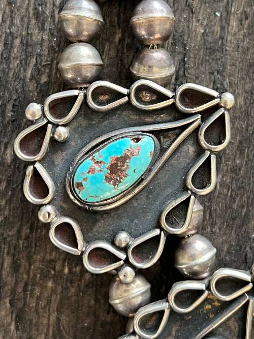 Vintage Navajo Sterling Silver and Turquoise Station Necklace