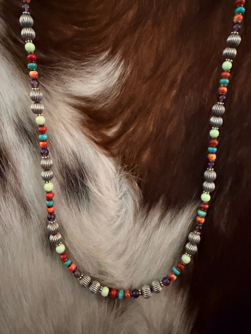Handcrafted Multi Stone & Sterling Silver 18” Beaded Necklace