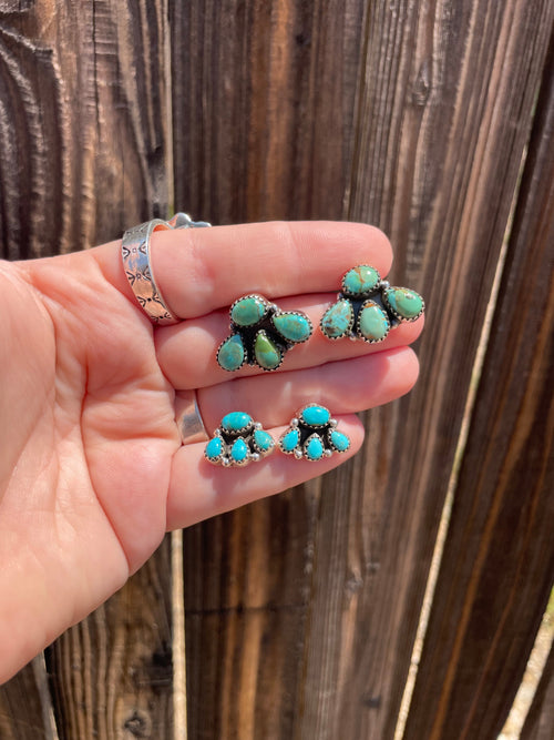 Nizhoni “The Backroads”  MINIS Turquoise & Sterling Silver 4 Stone Earrings Handmade