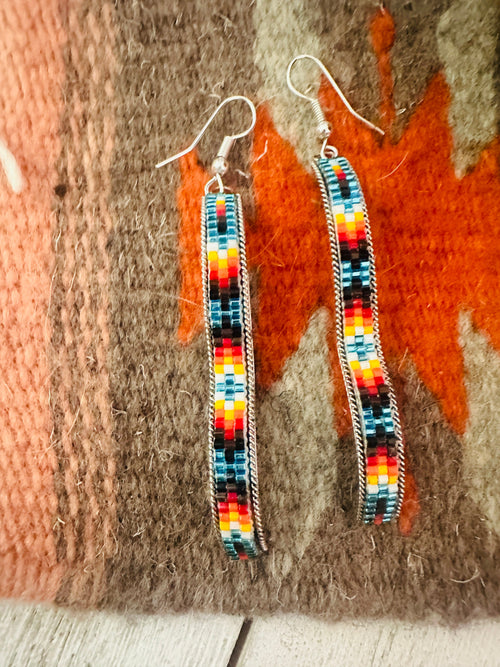 Navajo Handmade Multicolor Beaded Dangle Earrings