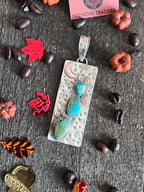 Kimari Somers Hand Stamped Sterling Silver, Copper, Brass & Kingman Turquoise Prickly Pear Cactus Moon Pendant