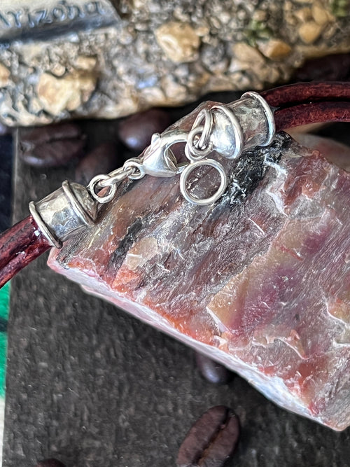Tularosa Sterling Silver and Leather Red Creek Jasper Bear Necklace