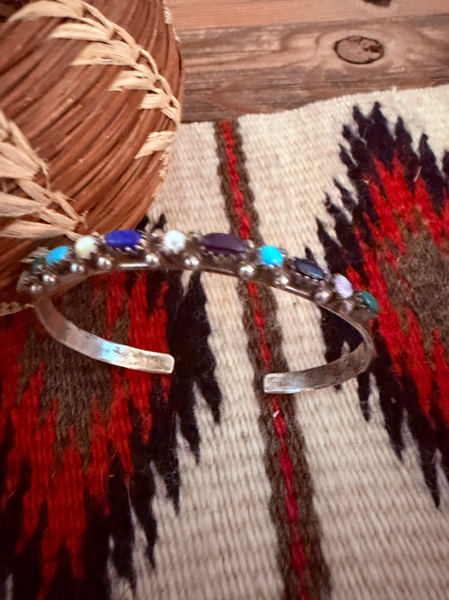 Handcrafted Old Pawn Sterling Silver & Multi Stone Cuff Bracelet