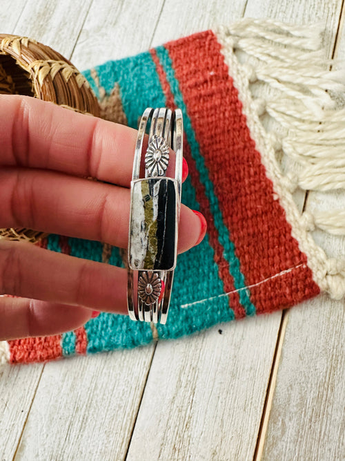 Navajo White Buffalo & Sterling Silver Cuff Bracelet